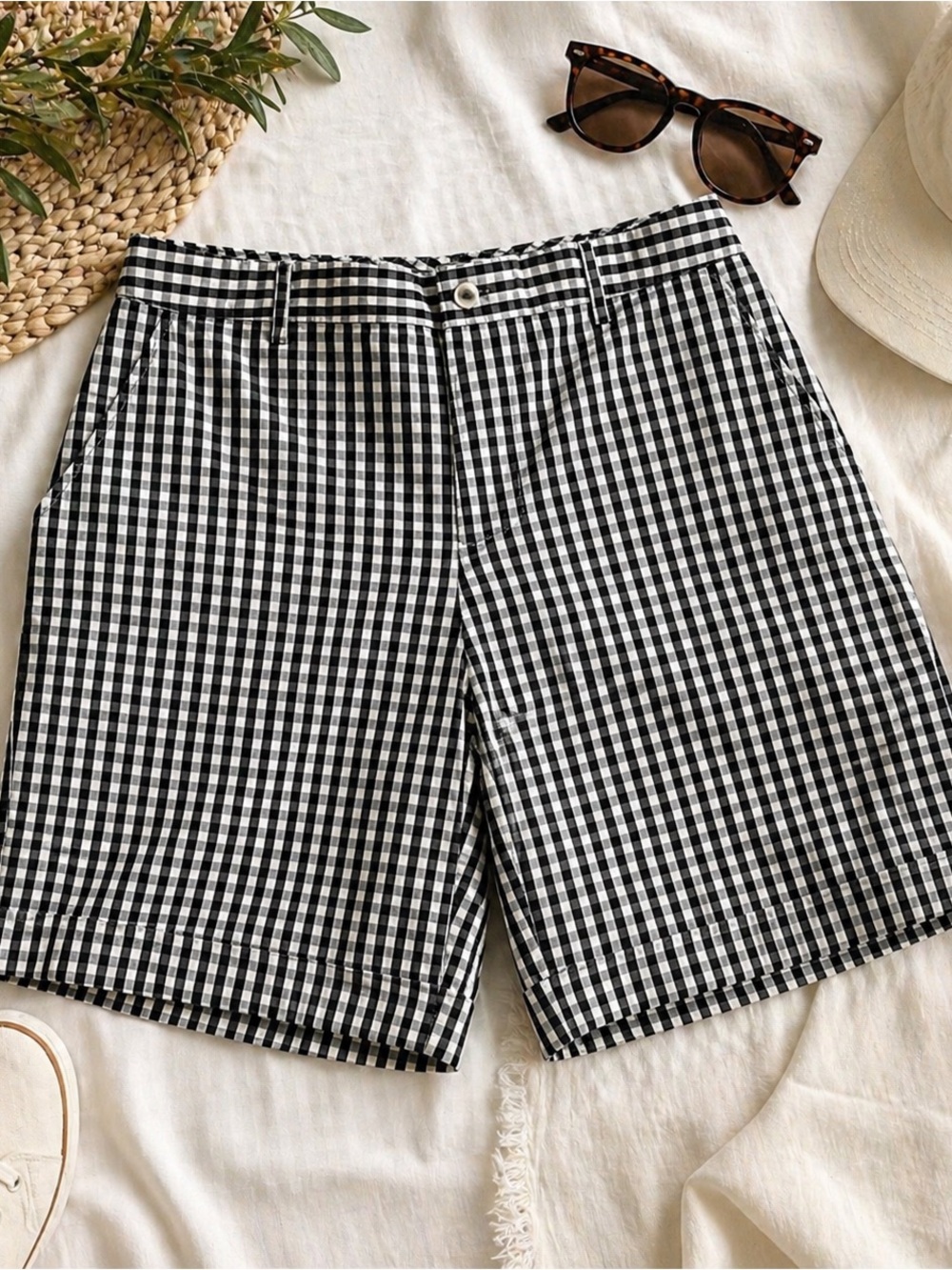 Ralph Lauren Gingham Bermuda Shorts Size 14 Black White Check Preppy Chic Cotton